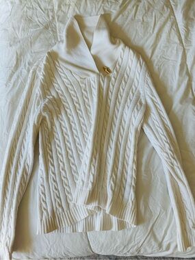 Ralph Lauren white Cable-Knit Shawl Collar Sweater 100% cotton